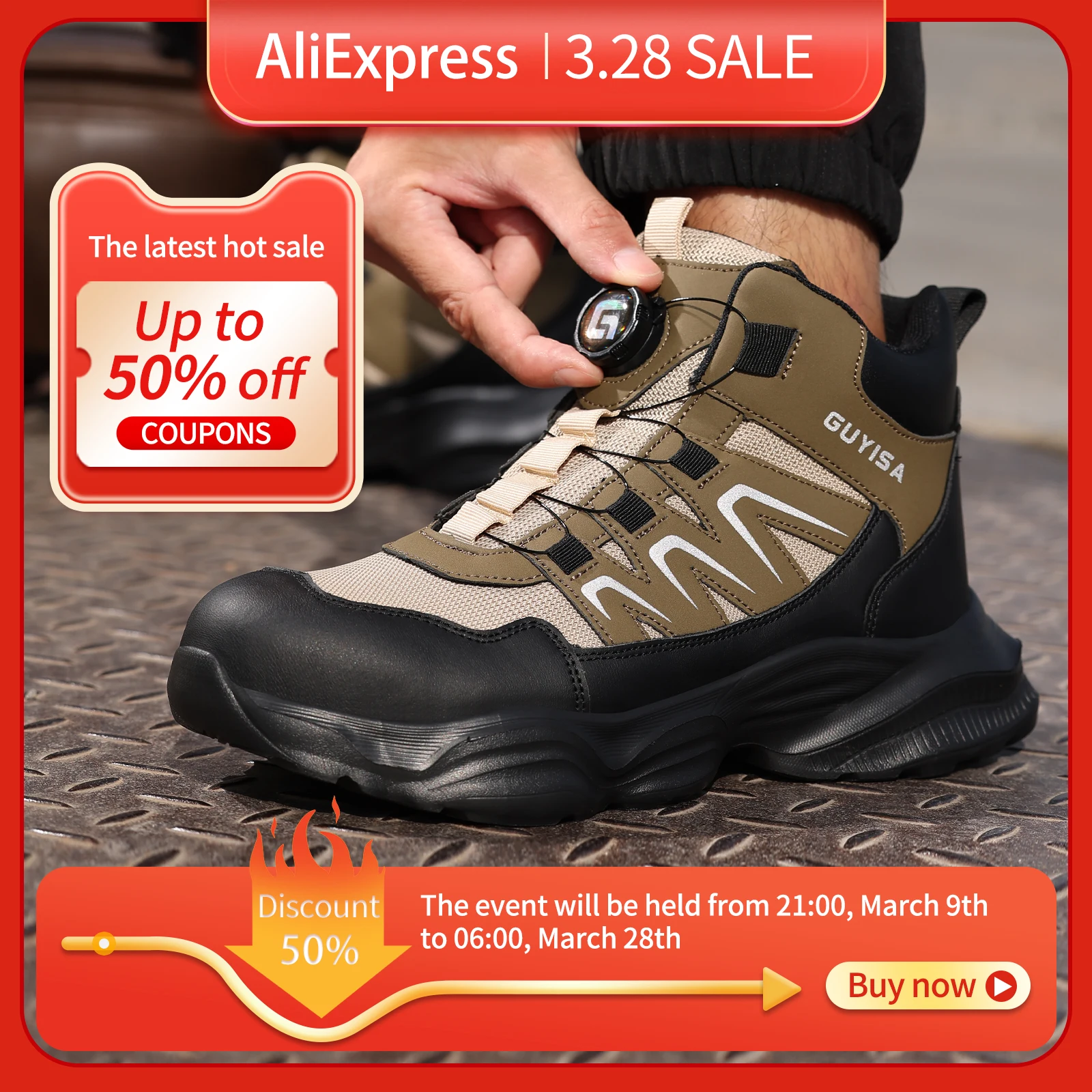 GUYISA Men's Work Shoes - Breathable All-Season Model with Rubber Soles, Lightweight, Comfortable, Fashionable and Breathable