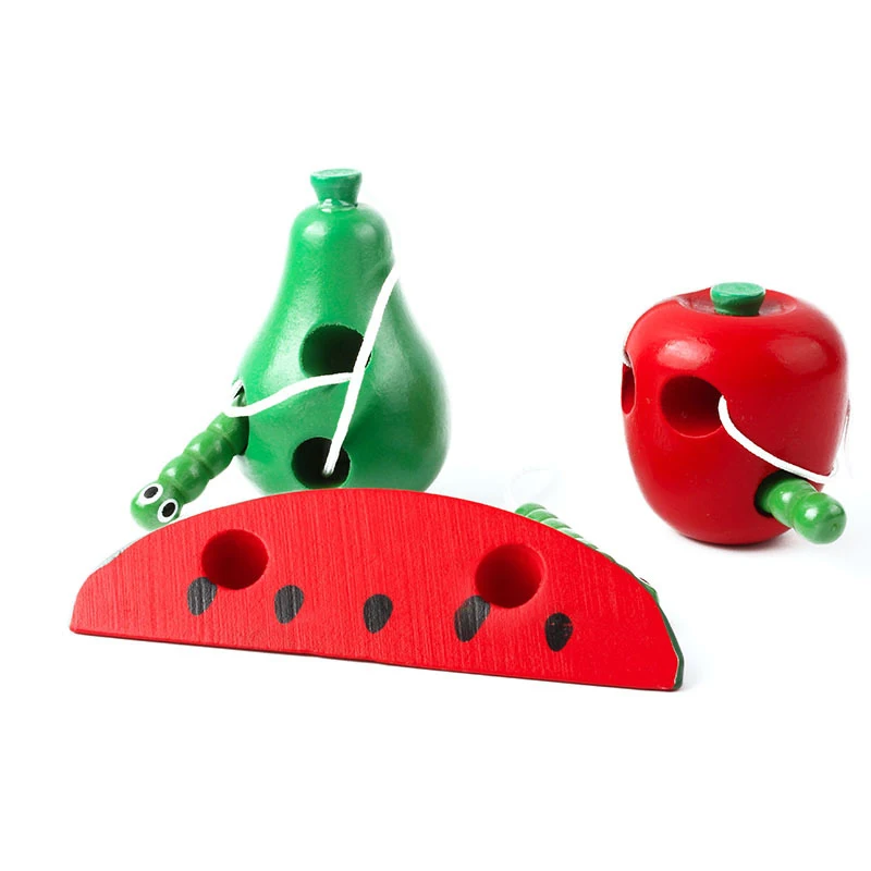 Montessori ของเล่นหนอนกินผลไม้ปริศนาไม้นิ้วมือเด็กยืดหยุ่นการฝึกอบรม Twisting Worm ของเล่นเพื่อการศึกษา
