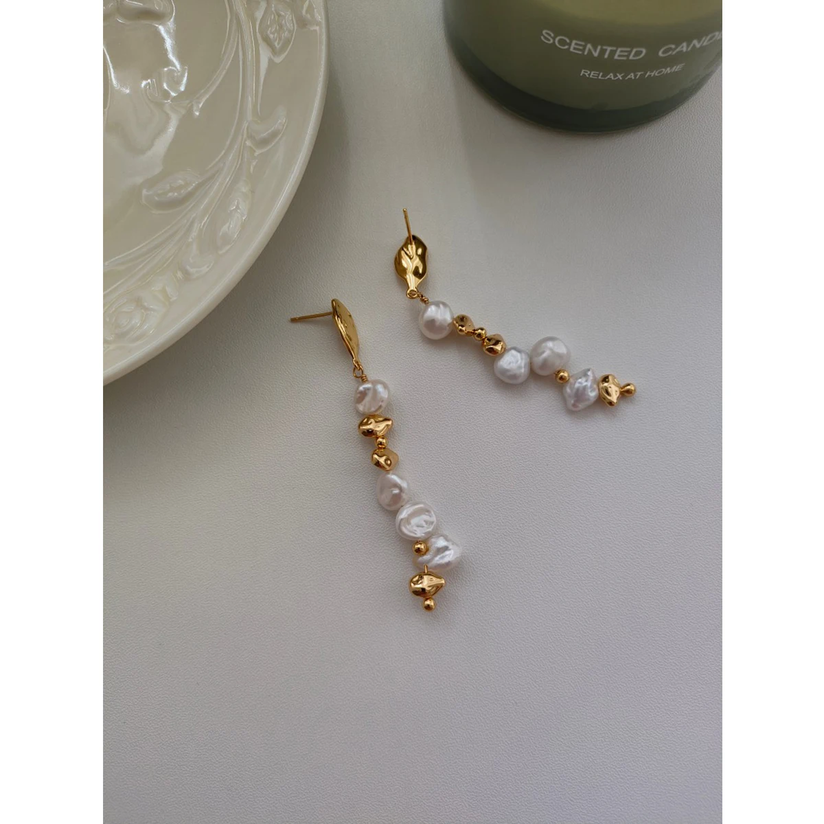 NEW ​ Full Body S925 Pure Silver Plated With 18K Real Gold | Natural Freshwater Pearl Earrings 100596