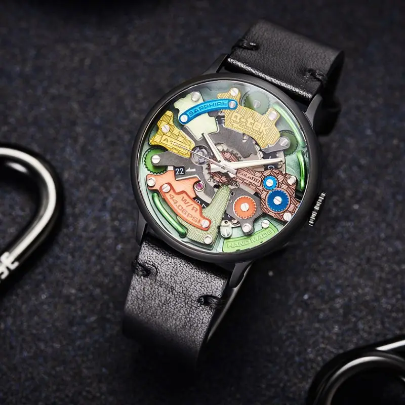 Genuine A-TEK Fashion Trend Mechanical Men's Watch A1803X Punk Three-dimensional Empty Boy's Watches