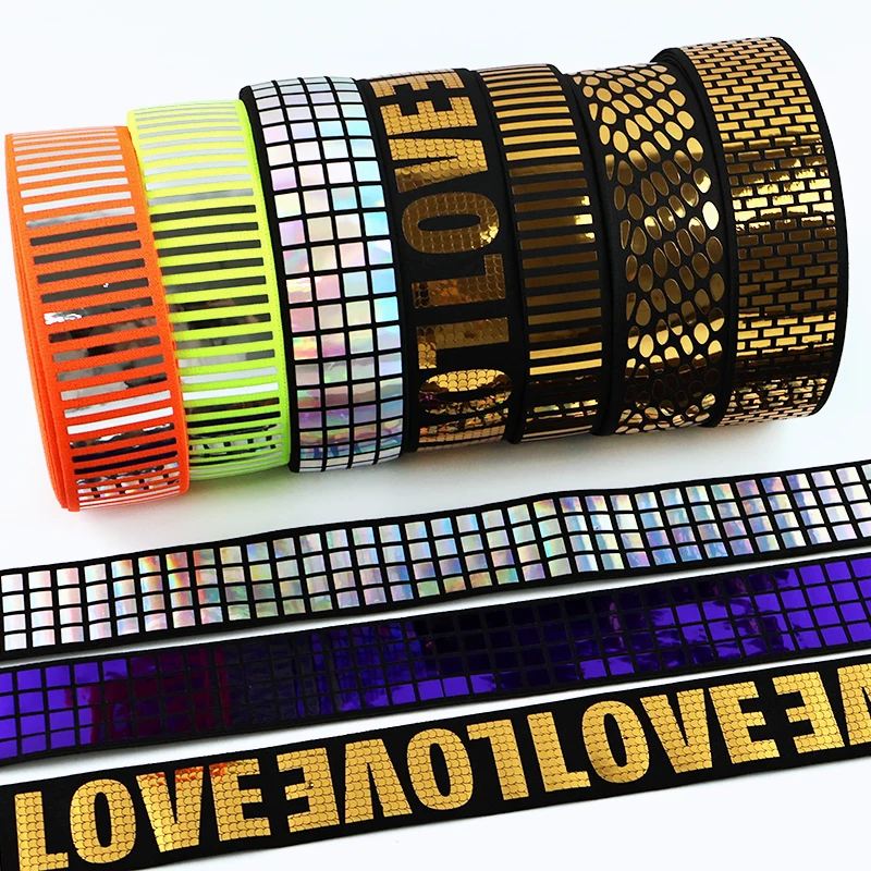 

1/2/5Yards 15-50mm Sequins Elastic Band Reflective Rubber Bands Waistband Garment Belt Decor Stretch Tape DIY Sewing Accessories