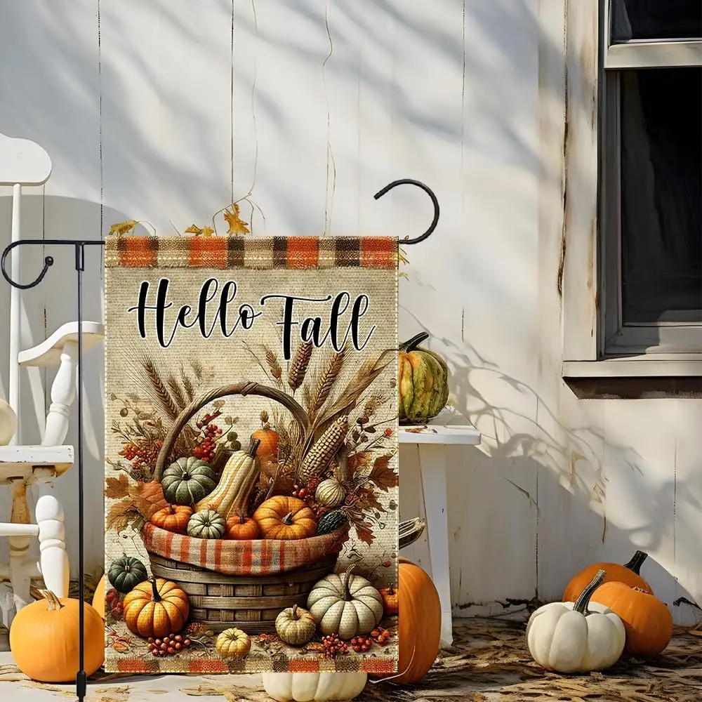 Fall Thanksgiving Pumpkin Small Garden Flag 12x18 Inch Vertical Double Sided Autumn Watercolor Burlap Yard Outdoor Decor Hel yyi
