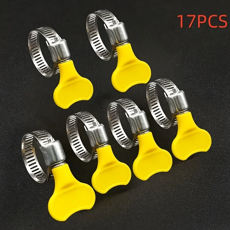 17Pcs Adjustable Thumb Screw Hose Clamps With Tool, Rustproof Heavy Duty Clips For Plumbing HVAC Automotive Pipe Use
