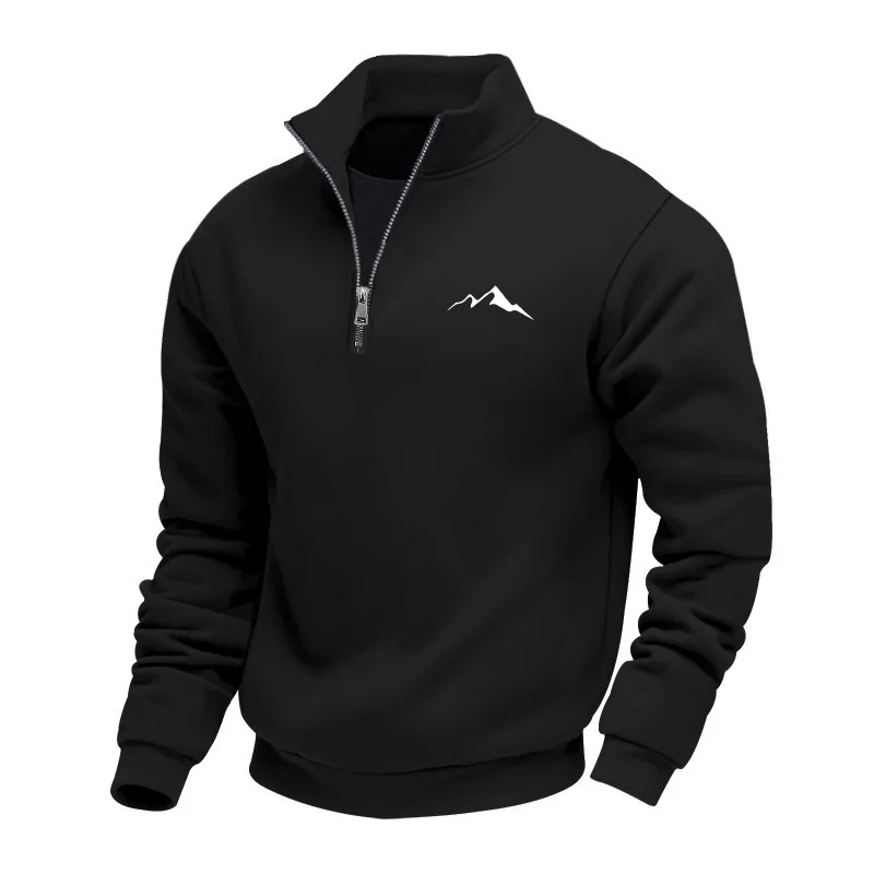 plus Size Men's Mountain Fleece-Lined Half-Zip Pullover Loose Stand Collar Autumn Winter European American Style Outdoor Jacket