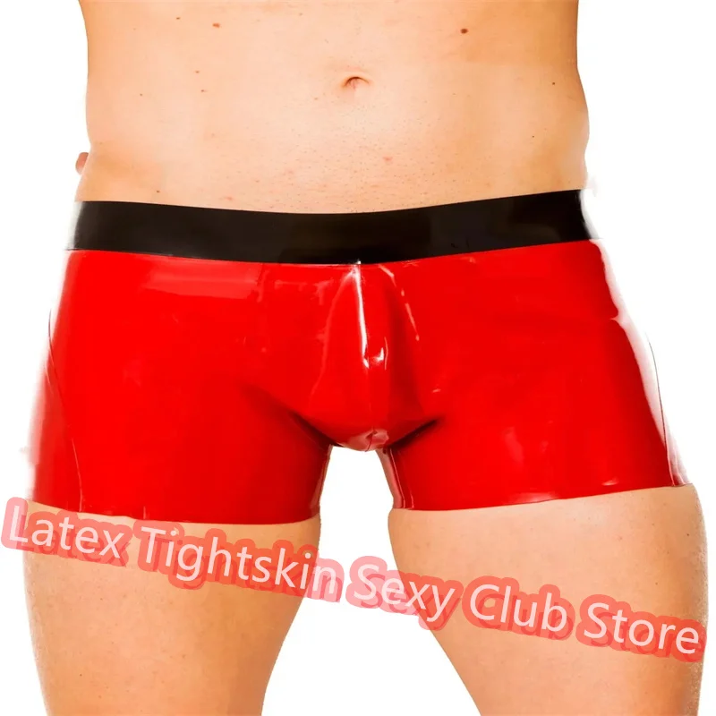 

Men Latex Panties Boxer Red with Black Sexy Fetish Shorts Handmade Underwear Club Wear for Men Cosplay Costumes