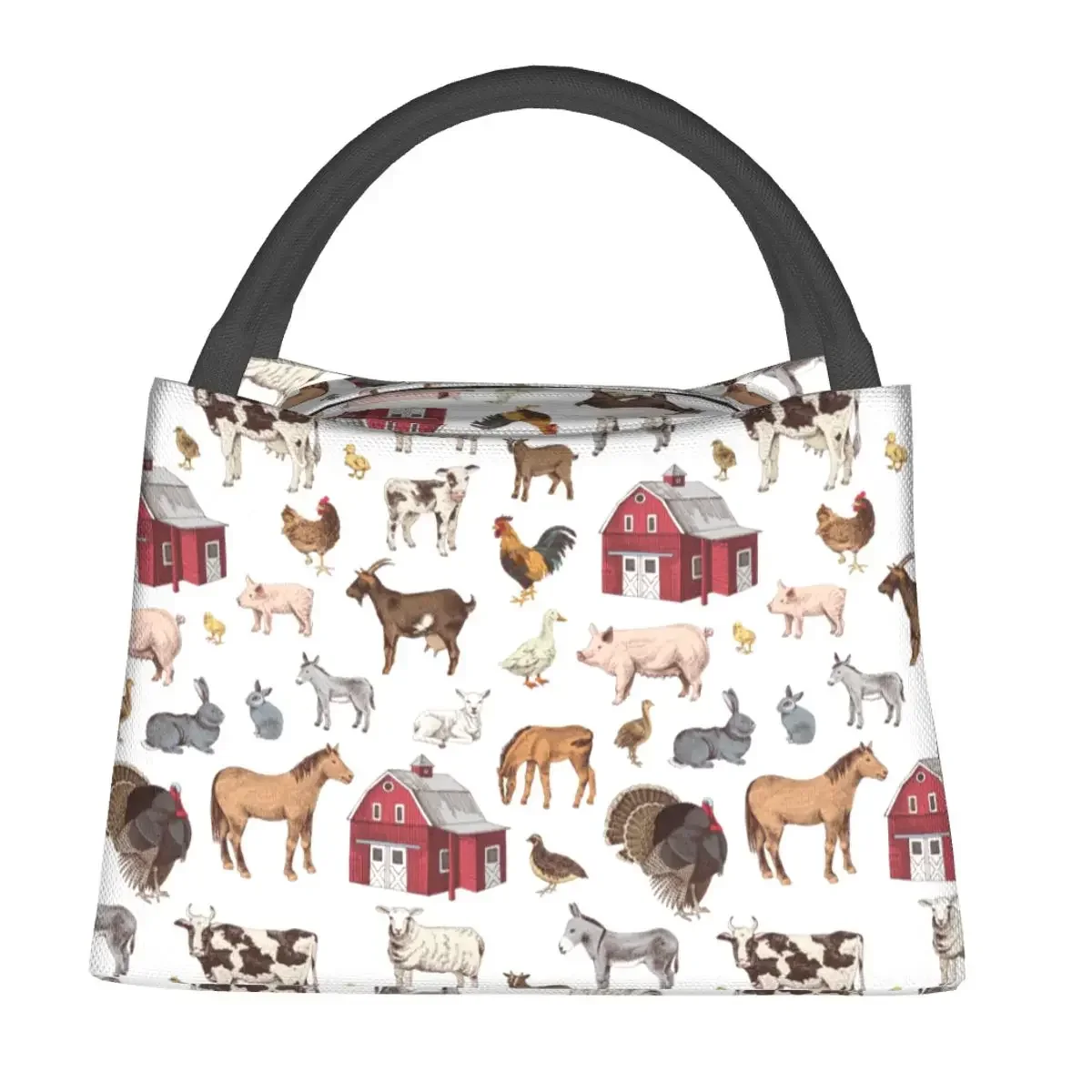 Country Village Life Farm Animals Merch Lunch Bag Portable Insulated Oxford Cooler Farmhouse Poultry Pet Thermal Food Lunch Box