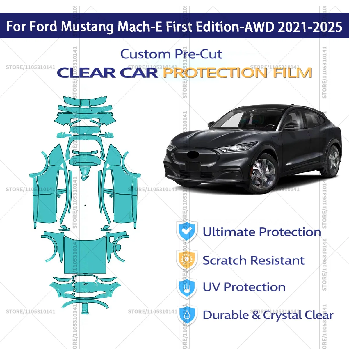 

Pre-Cut Paint Protection Film PPF Transparent Car Film Automotive PPF For Ford Mustang Mach-E First Edition-AWD 2021-2025