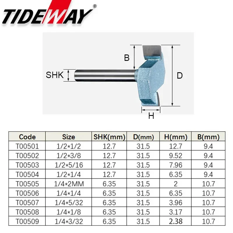 Tideway Industrial Grade 2 Teeth T-type Slotting Milling Cutter Tungsten Carbide T-slot Woodworking Router Bit CNC Grooving Tool