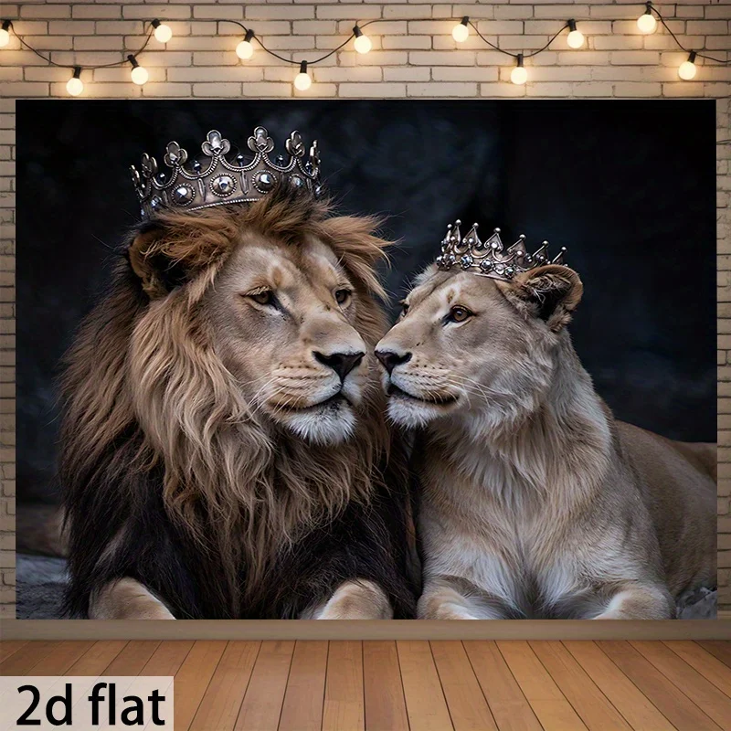 Regal Lion King Pair Tapestry Wall Hanging Tropical Safari Jungle Decor Polyester Print Royal Family Wall Art for Living  Home