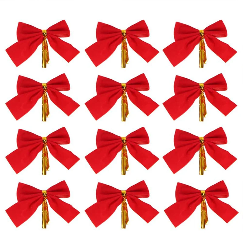 12/24/36Pcs Christmas Bow Red Gold Mini Xmas Tree Bowknot for Home Decoration Wedding Decor Navidad New Year Party DIY Gift