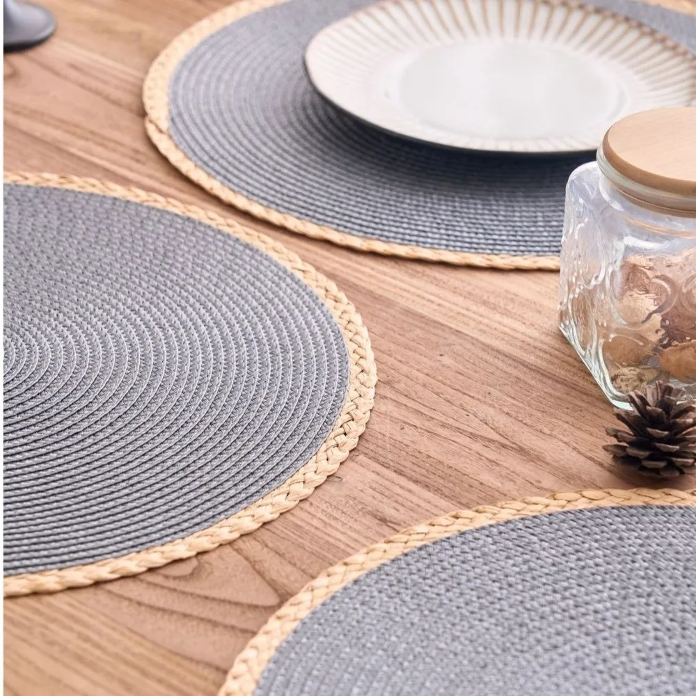 Heat Insulation Woven Placemat Anti-scald Middle East Style Solid Color Table Mat Coaster Anti-slip Round Dining Mat