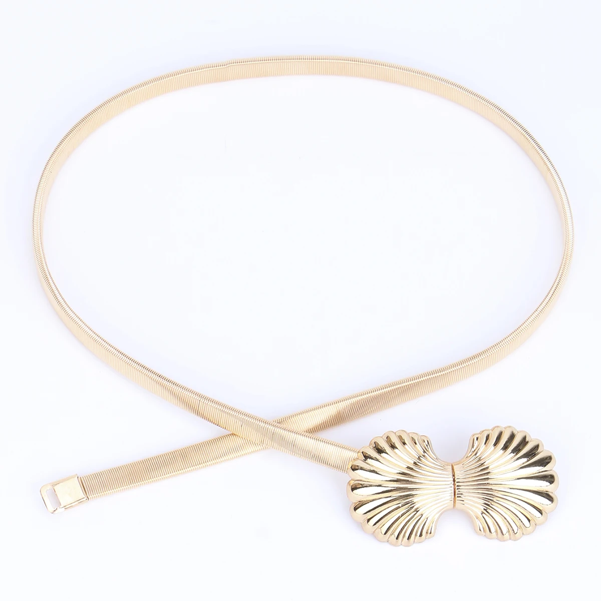 Gold Spring Stretch Elasticity telescopic Metal Slim Women\'s Belt Shell Buckle for Dress Coats Ladies waist decorative acces