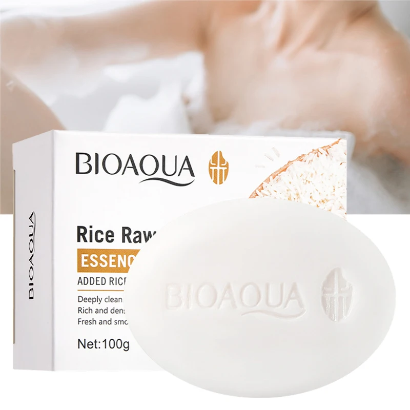 BIOAQUA-jabón Facial de pulpa cruda de arroz blanco, espuma de lavado Facial, limpiador Facial, blanqueamiento hidratante, baño corporal, jabón hecho a mano