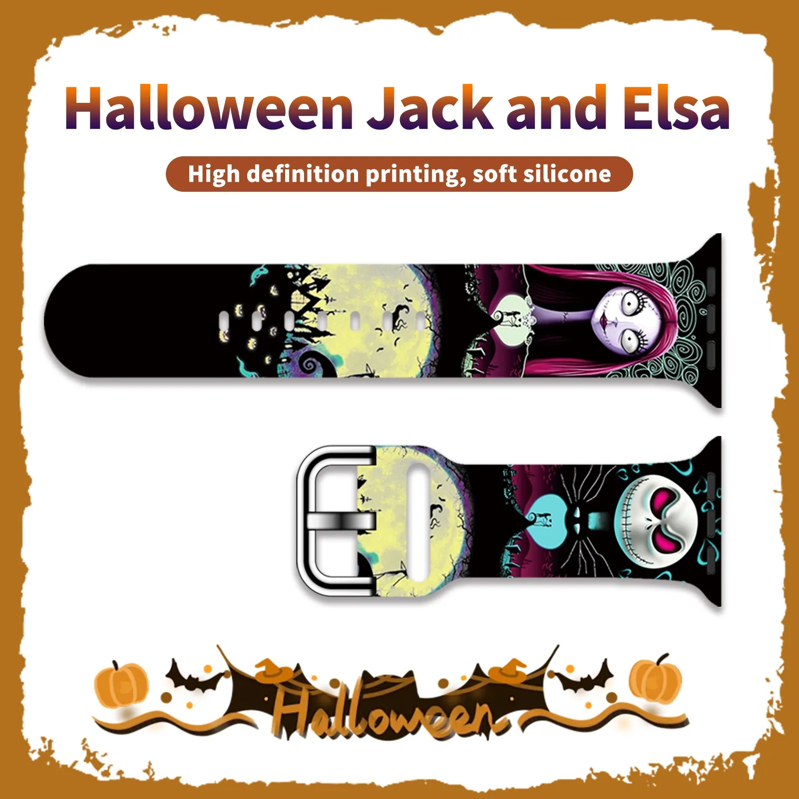 Disney Halloween Printed Strap for Apple Watch 10 9 8 7 SE 6 Silicone Band Replaceable Bracelet for iWatch 46mm 44mm 42mm 41mm