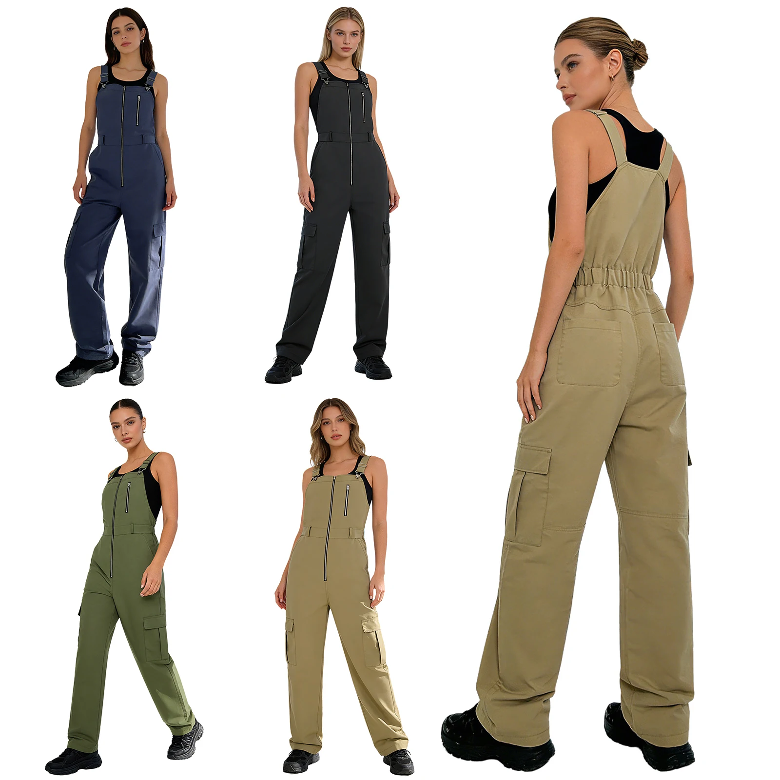 

Женский модный повседневный комбинезон с регулируемыми бретелями, молнией и широкими штанинами, в стиле карго, для повседневной носки, шопинга, отпуска, уличной моды
