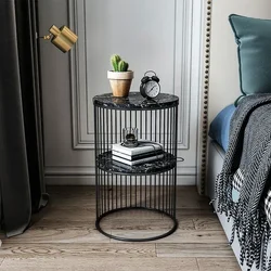 Nordic Golden Iron Coffee Table with Marble Top Minimalist Bedside Small Sofa Shelf Modern Living Room Decor