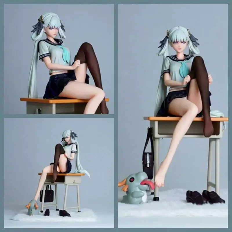 25cm Wuthering Waves JK Uniform Dragon Girl Anime Sitting Figure Replaceable Face Cute Doll Desktop Ornament Game Model Toy Gift