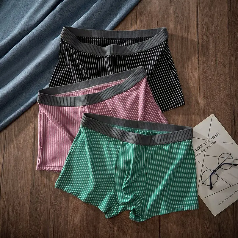 3PCS  Plus Size Boxers Shorts High Waist Loose 150KG Pure Cotton Underwear Stripe Large Panties 9XL  Oversized Male Underpants