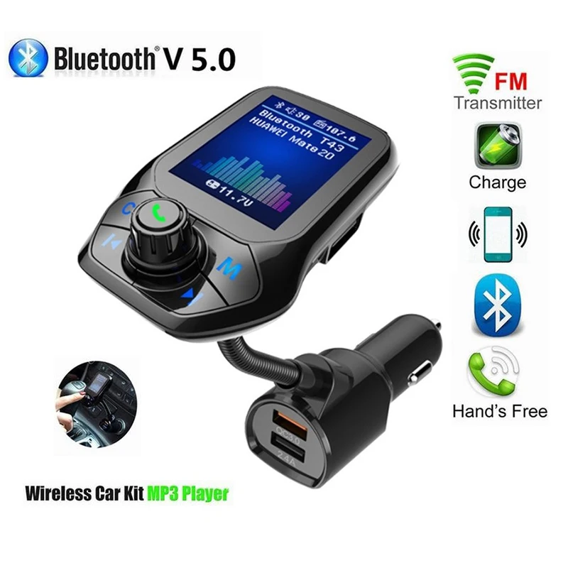 Bluetooth 5.0 FM Transmitter Car USB MP3 Player Wireless Handsfree Car Kit with QC3.0 Car Quick Charge Car