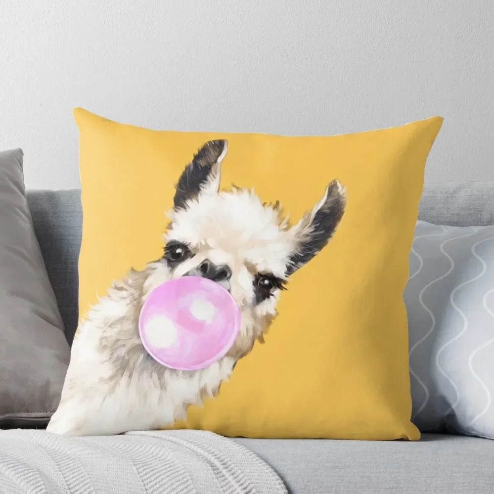 Bubble Gum Sneaky Llama in Mustard Yellow Throw Pillow Rectangular Cushion Cover Pillowcase Cushion Pillow