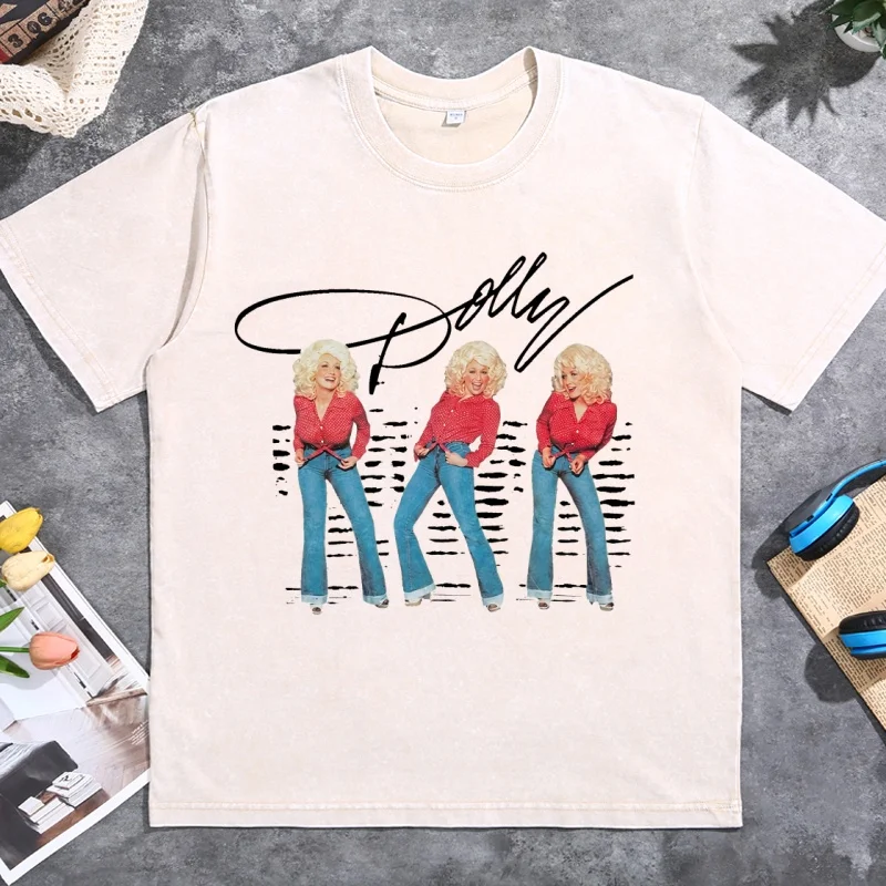 Dolly Parton Here You Come Again T-Shirt Men Women Vintage Washed Cotton T Shirts Casaul Round Neck Printed Short Sleeve Tees