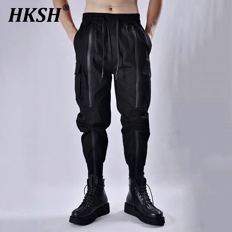 

HKSH Spring Tactical Darkwear Casual Trousers Men's Tide Zipper Ninja Pencil Pants Streetwear Strap Safari Style Overalls HK1650