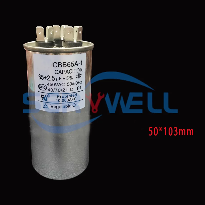 1Pc CBB65A 450VAC/400VAC 20/25/30/35/40/50/60uF+1.5/2/2.5/3/4/5/6/7uF Motor Run Start Capacitor for Compressor Air Conditioner