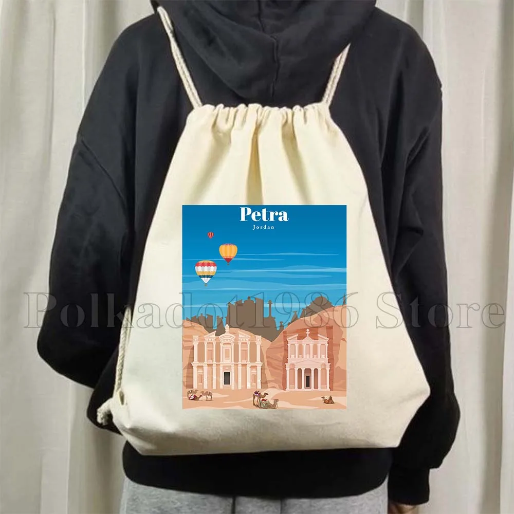 Montreal Mumbai Munich New Delhi Osaka Oslo Petra Prague Quebec Rejkjavik Riga Canvas Drawstring Bags Soccer Backpack Sackpack