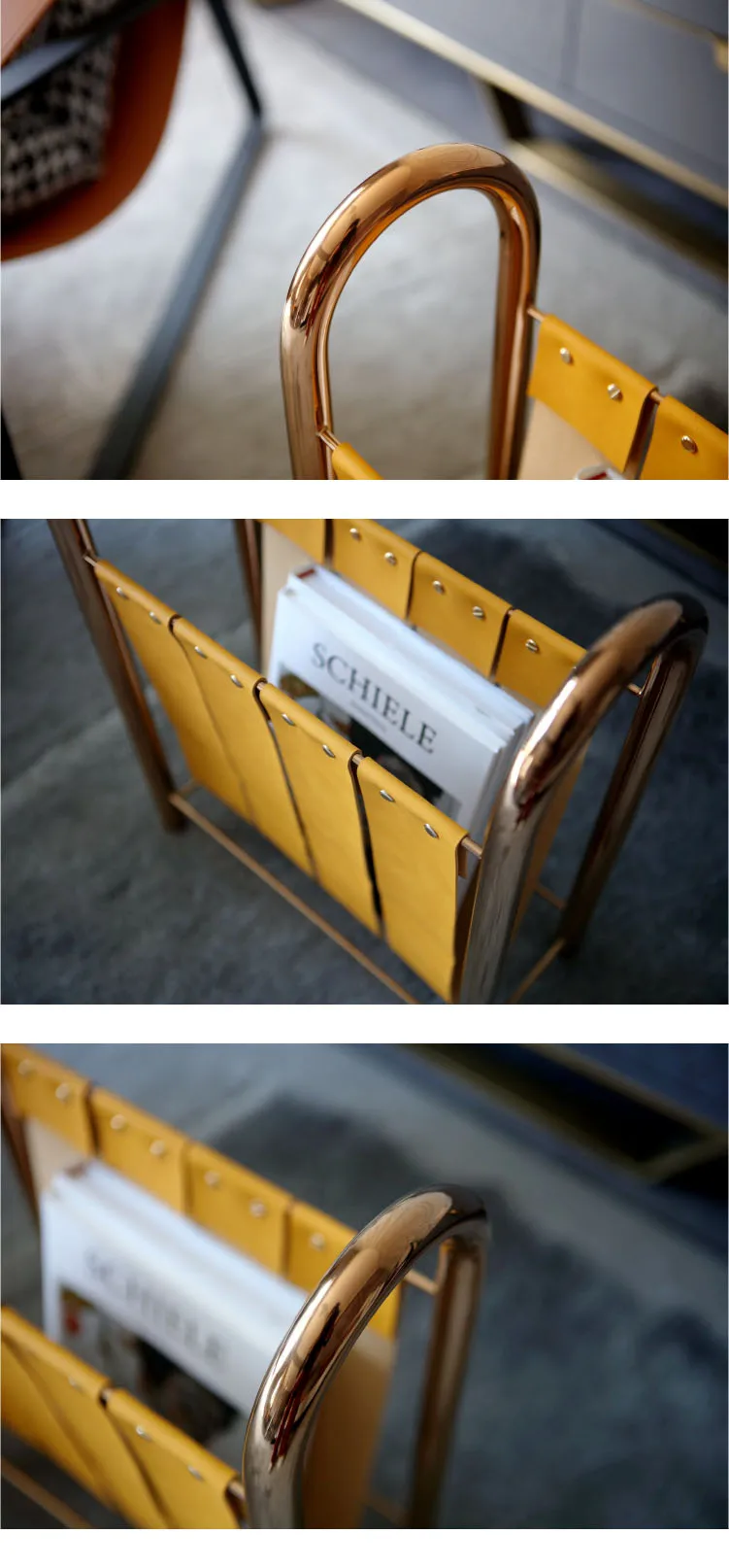 Light Luxury Modern Metal Leather Magazine Frame Newspaper Rack Study Storage Creative Portable Bookshelf Shelf Shelves