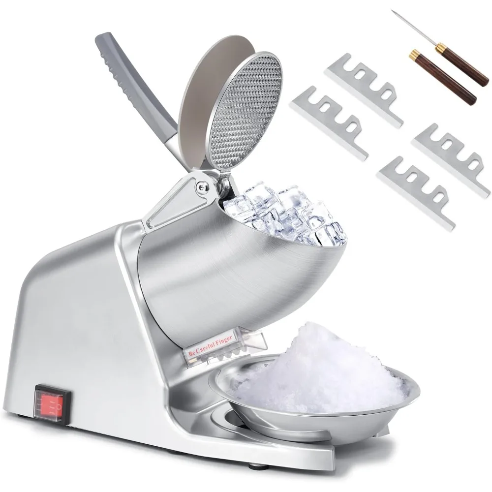 

4 Blade Commercial Ice Shaver Machine 300W Electric Snow Cone Maker 210lbs/hr ETL Silver Ice Crusher for Home Use