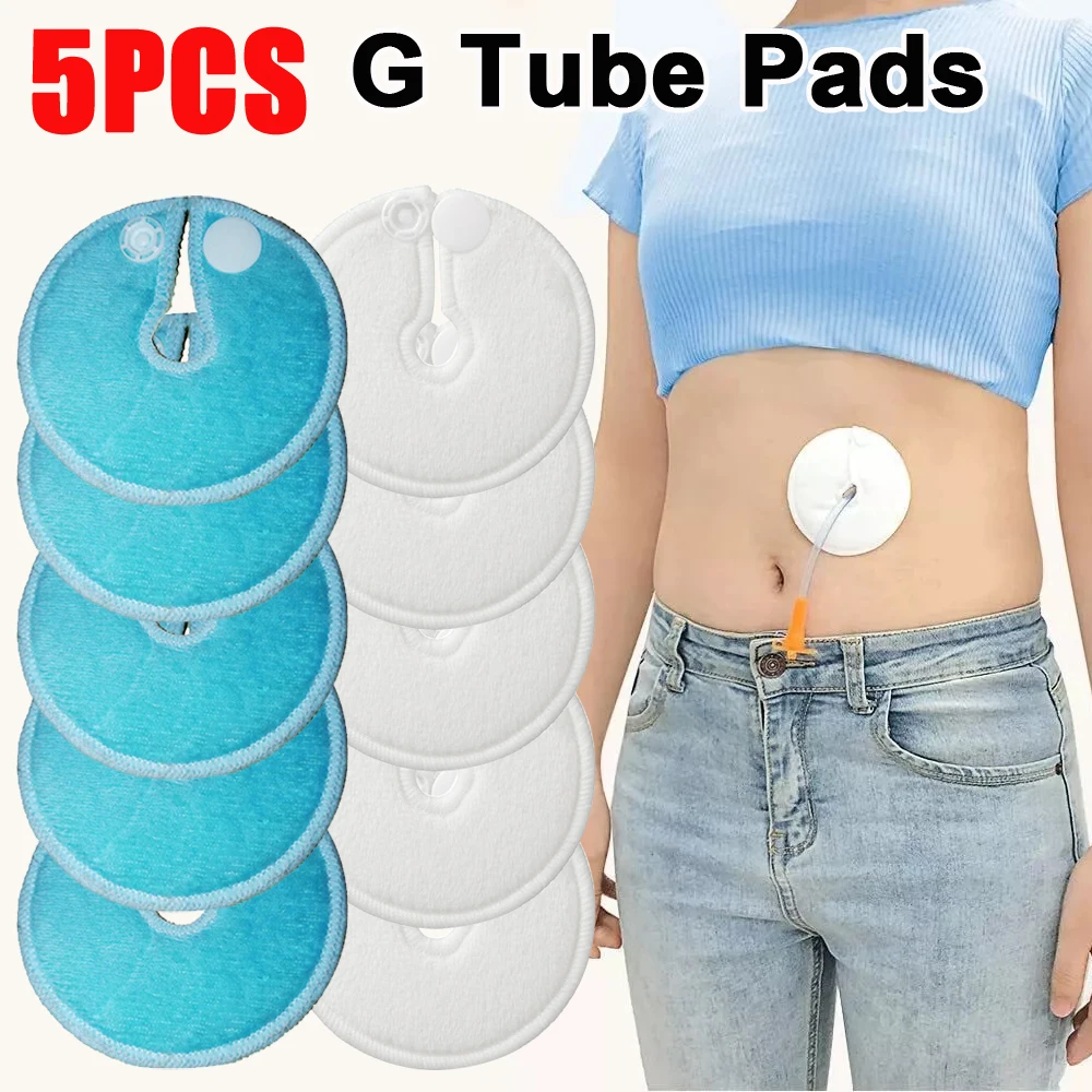 5 Packs G Tube Pads Holder Abdominal G Tube Button Pads Soft Covers Absorbent G Tube Pads Feeding  Accessories Blue/White