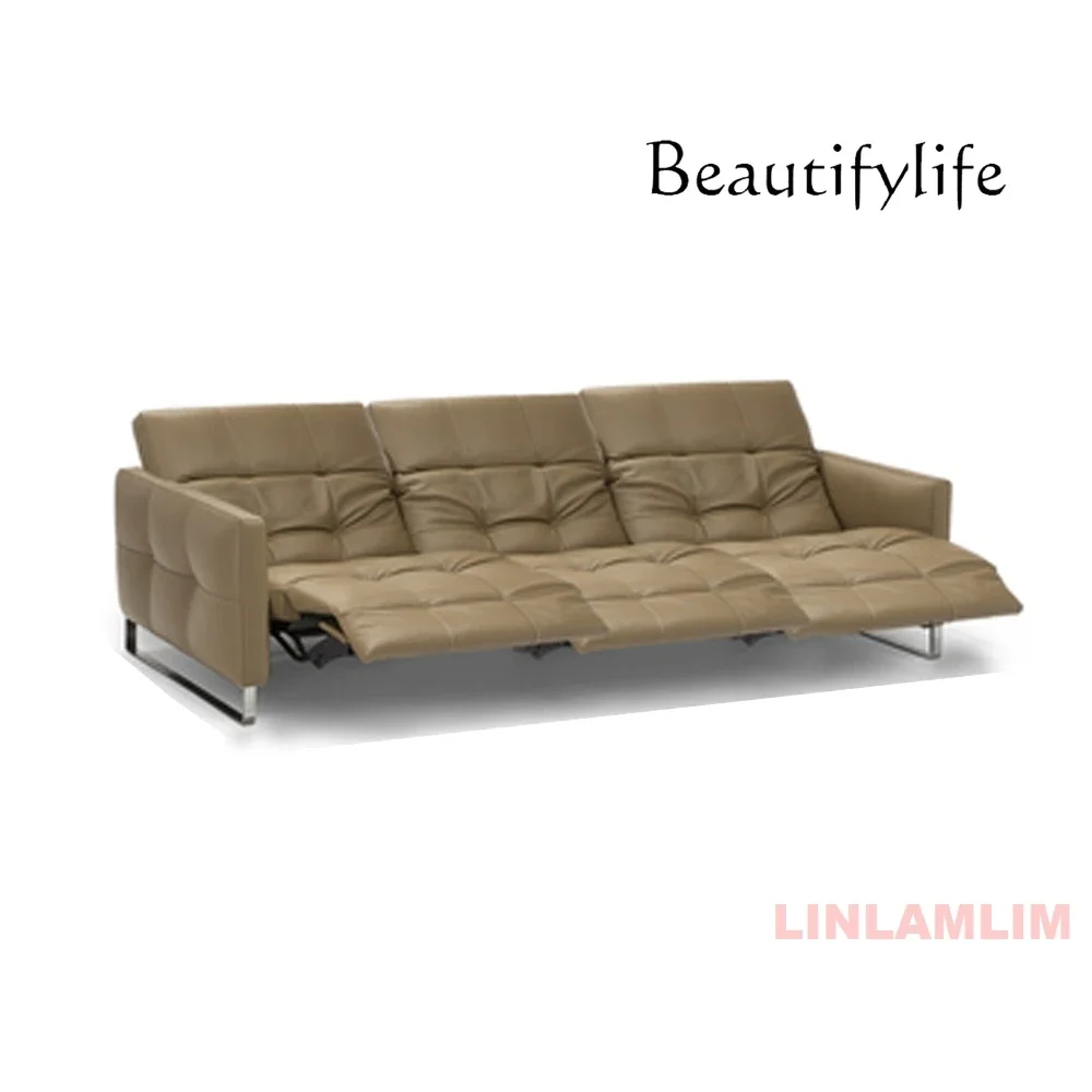 Q Modern Shaped Dual Motors Electric Recliner Sofa Luxury Genuine Leather Sectional Couch with Adjustable Headrest Theater Room