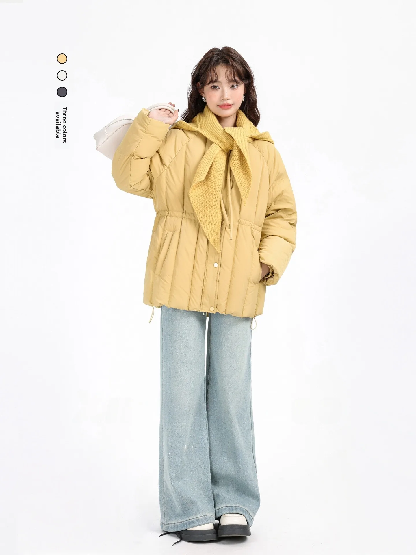 

Winter New Sle Lightweight Padded Coat Dstring Waist Slimming Long Knitted Hat Warmth Korean Faion Women's Jaet