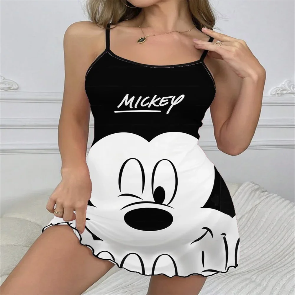 2024 Summer New Cartoon Pajama for Women Fashion Sexy Women's Backless Sleeping Dress Ruffled Edge Design Suspender Nightwear