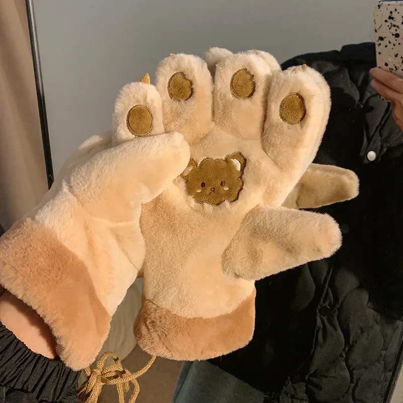 Cute Plush Thick Bear Paw Warm Gloves Claw Paw Plush Mittens Women JK Gloves Winter Outdoor Cosplay Gloves Couple Accessories