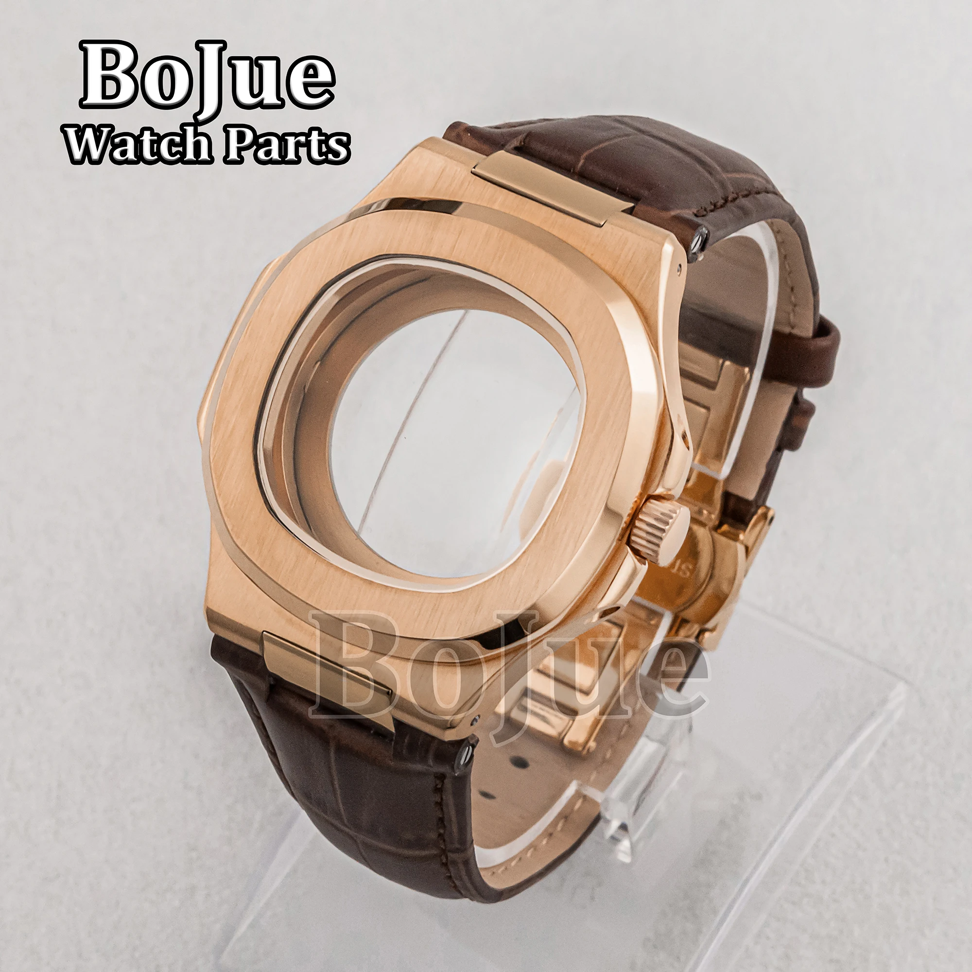

41mm Stainless Steel Watch Case Genuine Leather Strap Sapphire Glass Waterproof for Mod Nautilus Seiko NH35/NH36/NH38 Movements