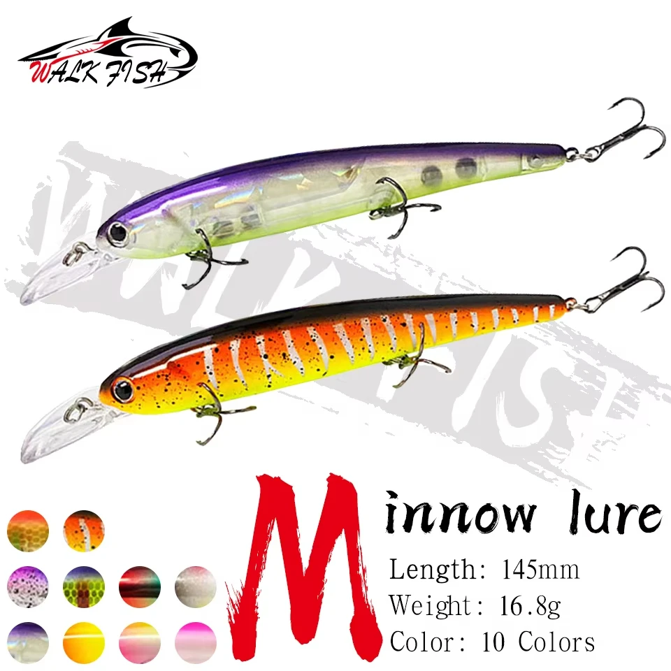 WALK FISH 1 Stück 14,5cm 16,8g Schwimmender Minnow-Angelköder Wobbler für Weitwürfe Tieftauchender Jerkbait Künstlicher Harter Köder für Forellen
