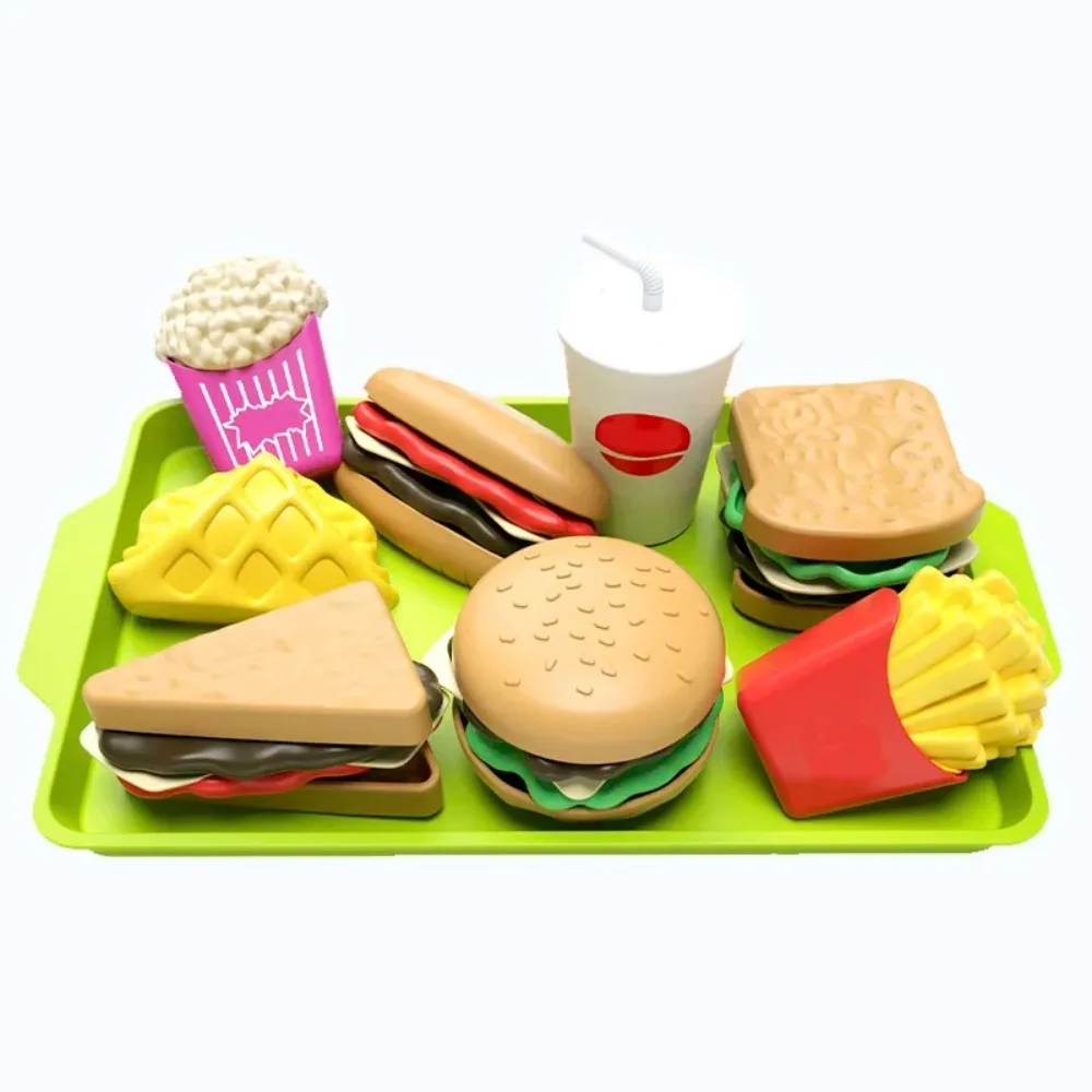 Juego de 9 Uds. De juguetes de simulación de hamburguesa y aperitivos de plástico desmontable, juguete de comida para casa de juego de cocina para niños