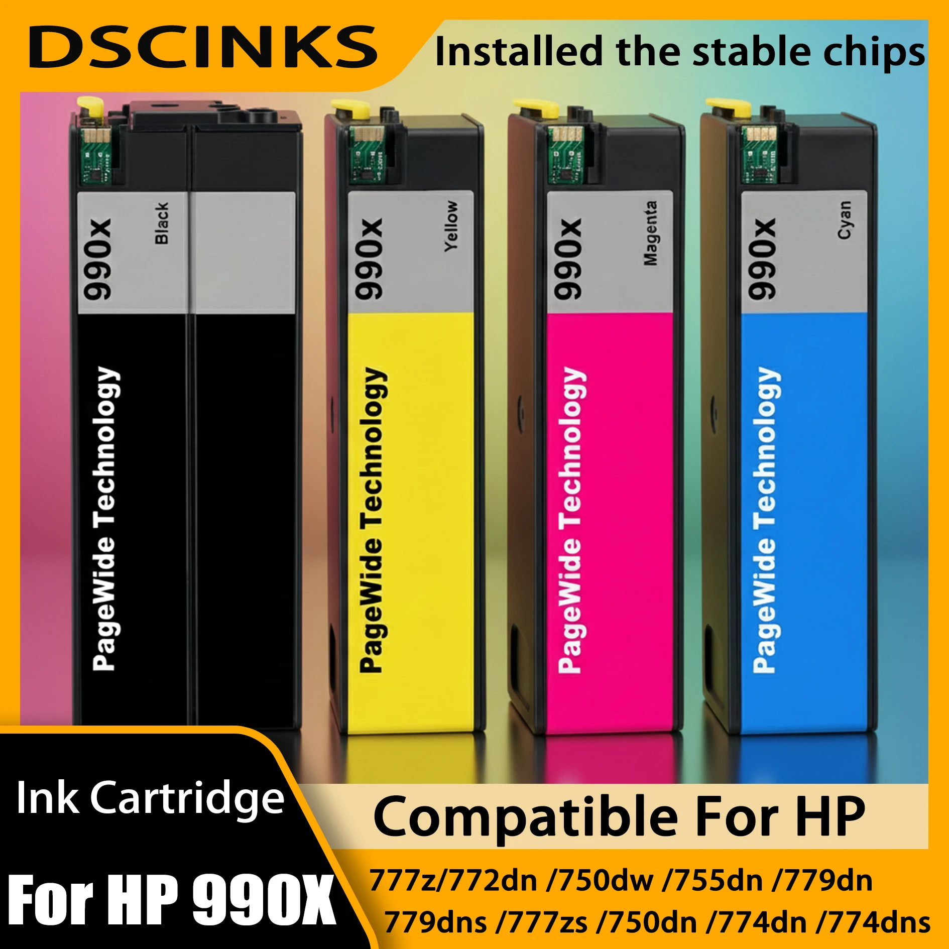 

990X Ink Cartridges Compatible For HP PageWide Color 755dn MFP 774dn MFP 774dns Managed Color E75160dn Printer Ink With Chip