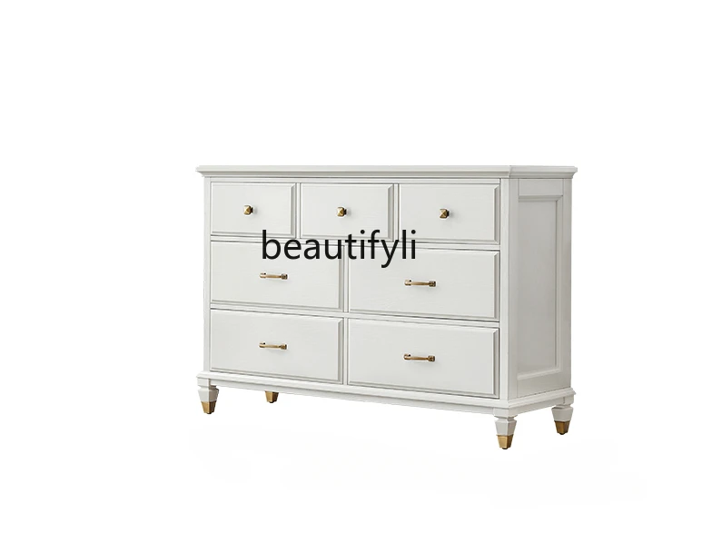 

American-Style Solid Wood Chest of Drawers Light Luxury and Simplicity Hallway Cabinet High Grade Gray Bedroom Storage Cabinet