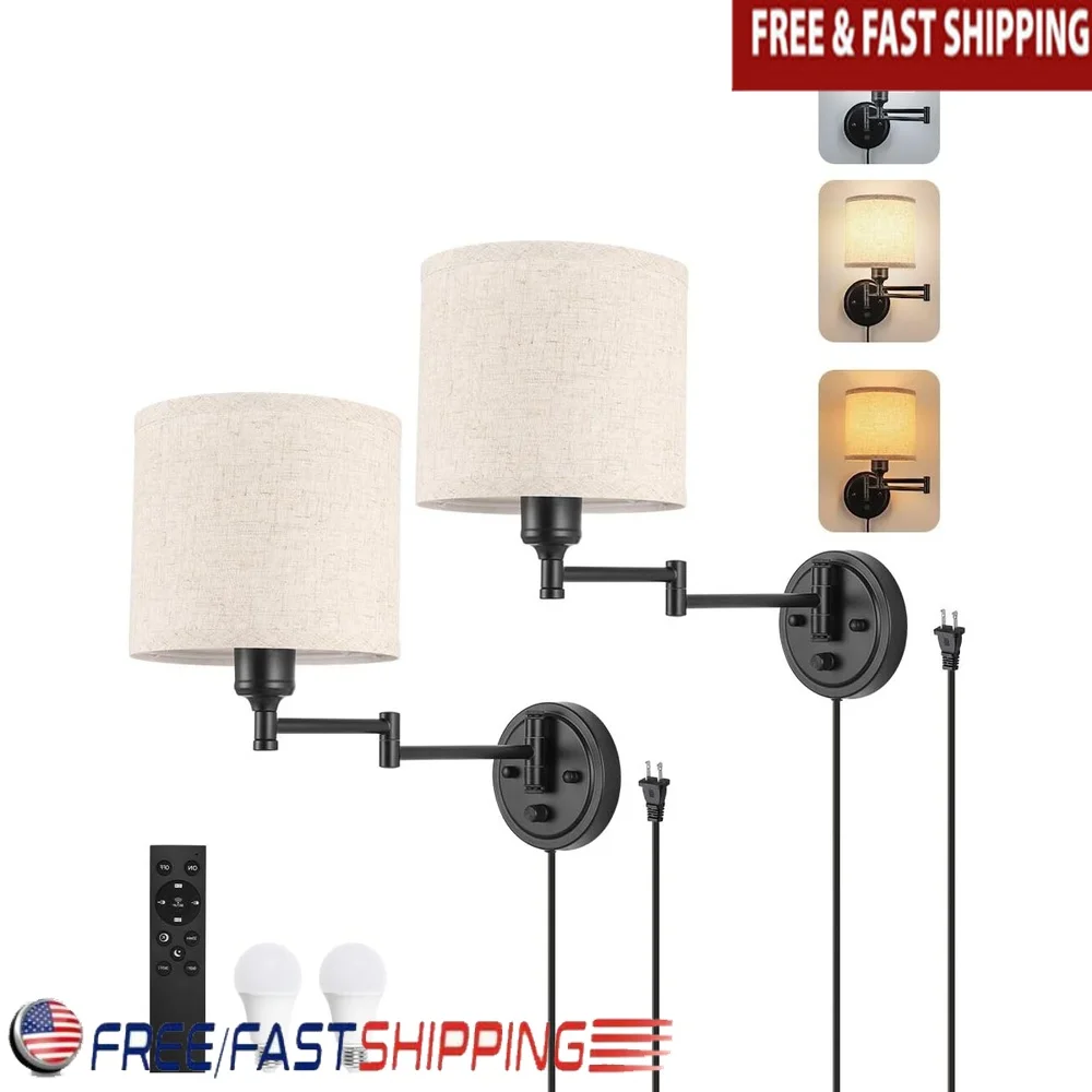 

Plug in Wall Sconces Remote Control Dimming Adjustable Colors 2700K-6500K Hardwire or Plug-in Swing Arm Night Light