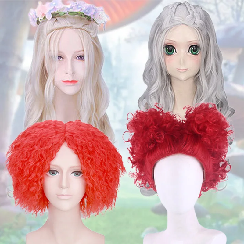 

Long Wavy Synthetic Cosplay Wig White Red Queen Costume Hair for Halloween Party Role Play Showcase