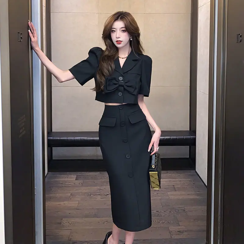 

Two Piece Set Puff Sleeve Top Suit Skirt 2024 Spring And Summer New Korean Style Design Fashionable Small Fragrance Suit Skirt