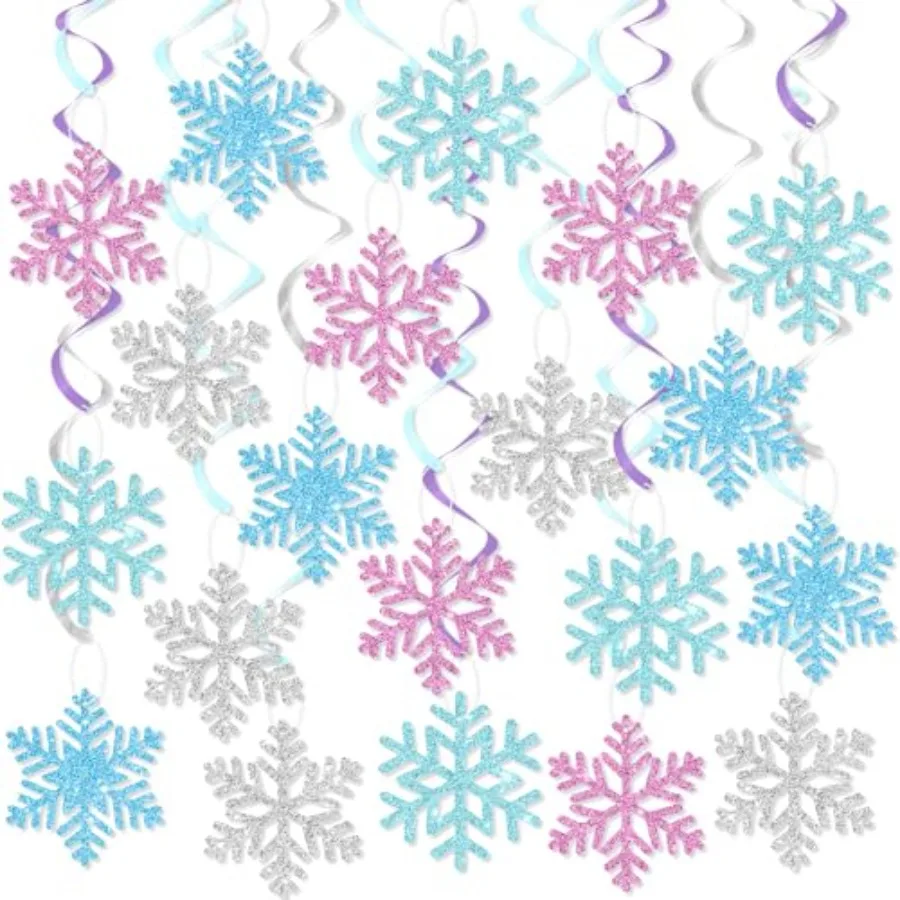 

Снежинки, подвесные украшения, зимняя вечеринка, подвесные завитки, потолочные растяжки, фиолетовые, синие, белые, блестящие снежинки, гирлянда для Wi