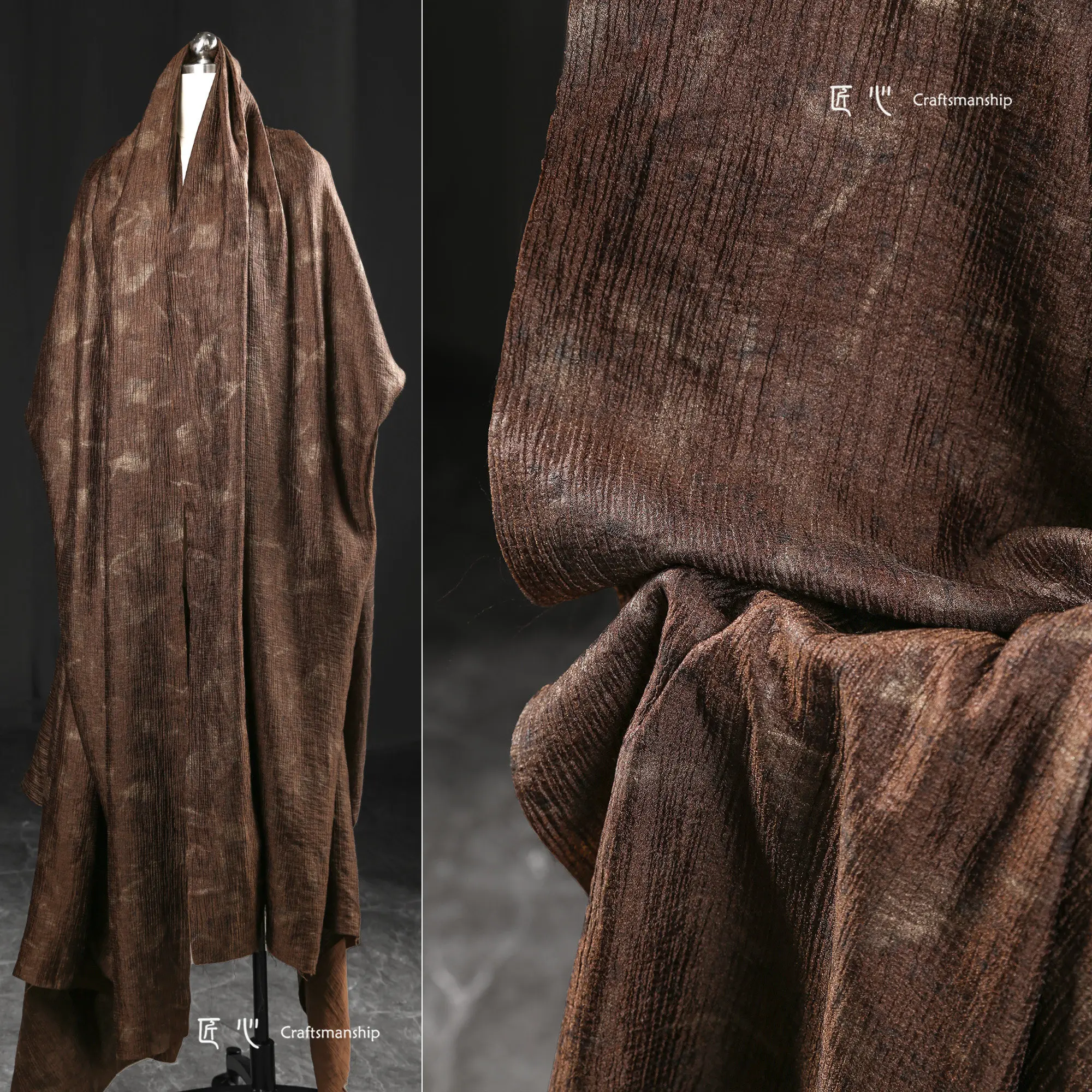 Retro National Style Dark Brown Slightly Wrinkled Bronzing Human Cotton Fabric Creative Crack Texture Skirt Shirt Clothing Desig