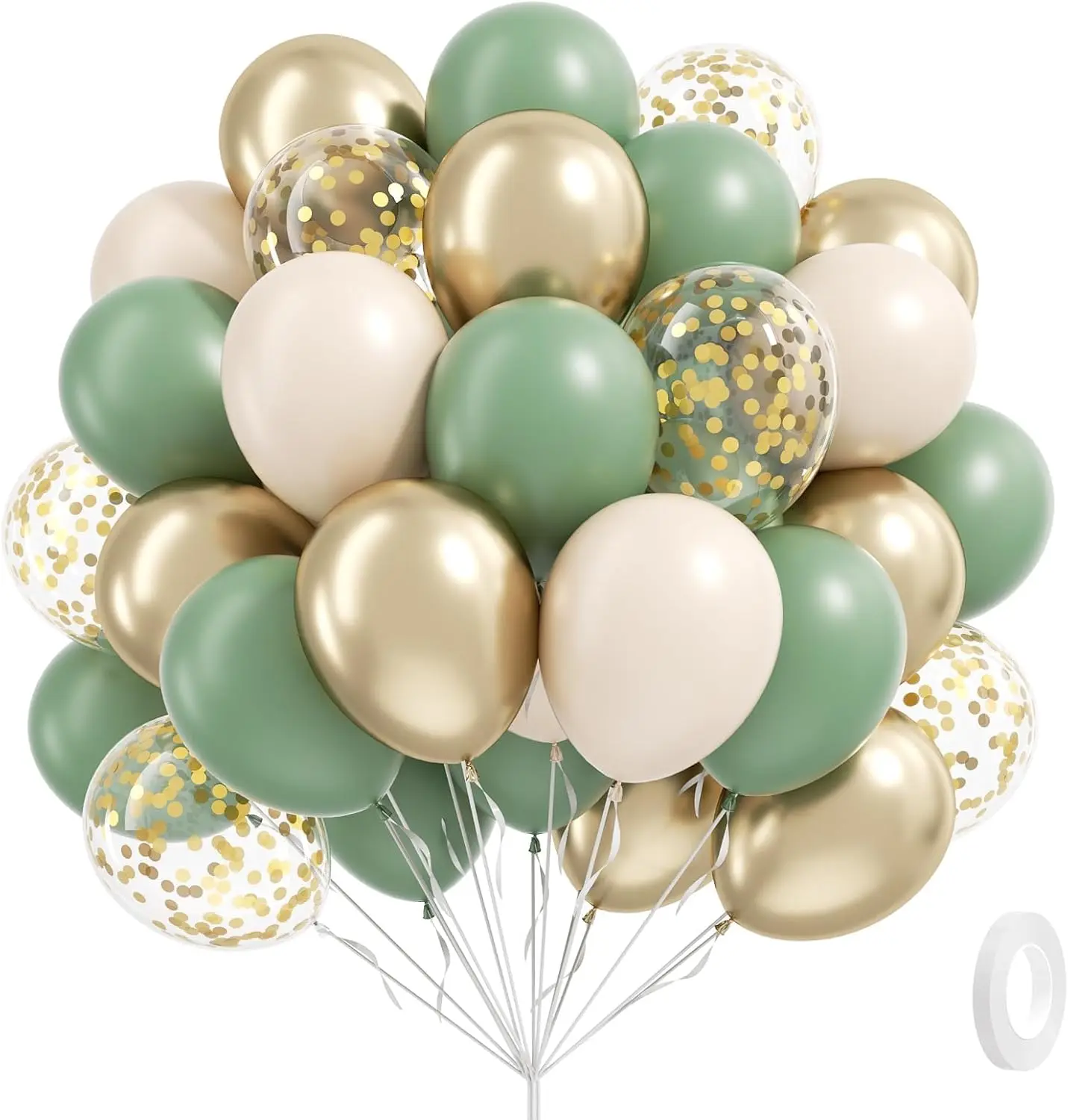 60 uds. Globos de confeti dorados metálicos blancos arena verde salvia para decoración de fiesta de compromiso de Baby Shower nupcial de cumpleaños bohemio
