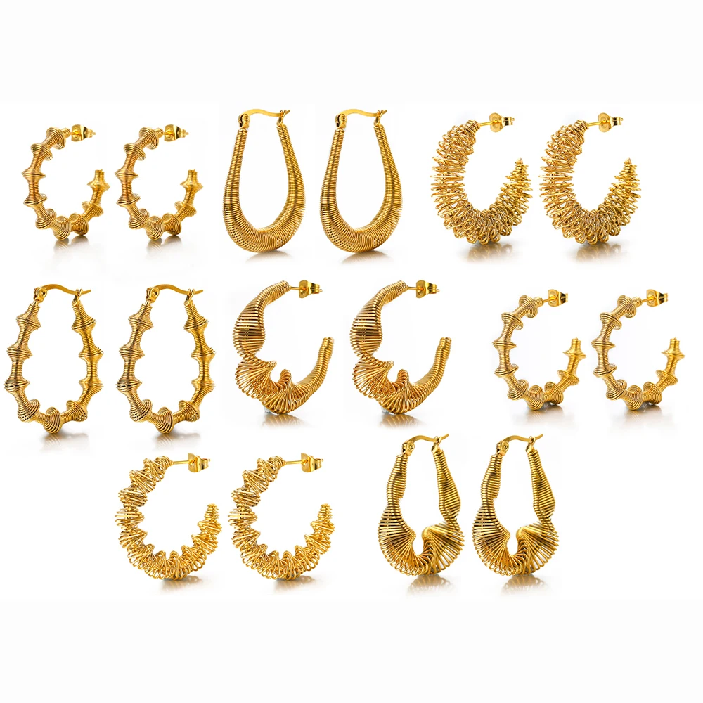 1Pair High Quality Stainless Steel U-shaped Earrings Irregular Twisted Hoop Huggie Earring Settings Waterproof Jewelry Gift Bulk