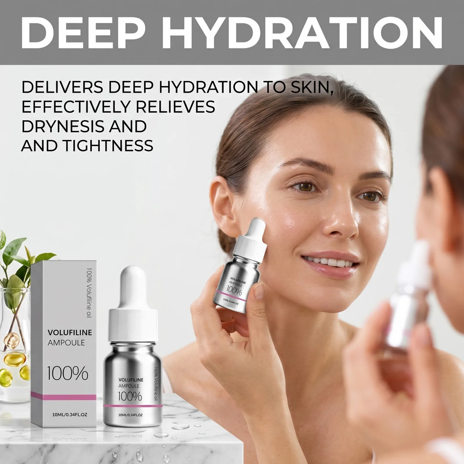 100% Volufiline Plumping Ampullen-Serum Feuchtigkeitsspendend Hautvolumen Steigern Glanz Verbessern Glatte Textur Schnell Einziehend Gesichtspflege 10ml – Detail 3