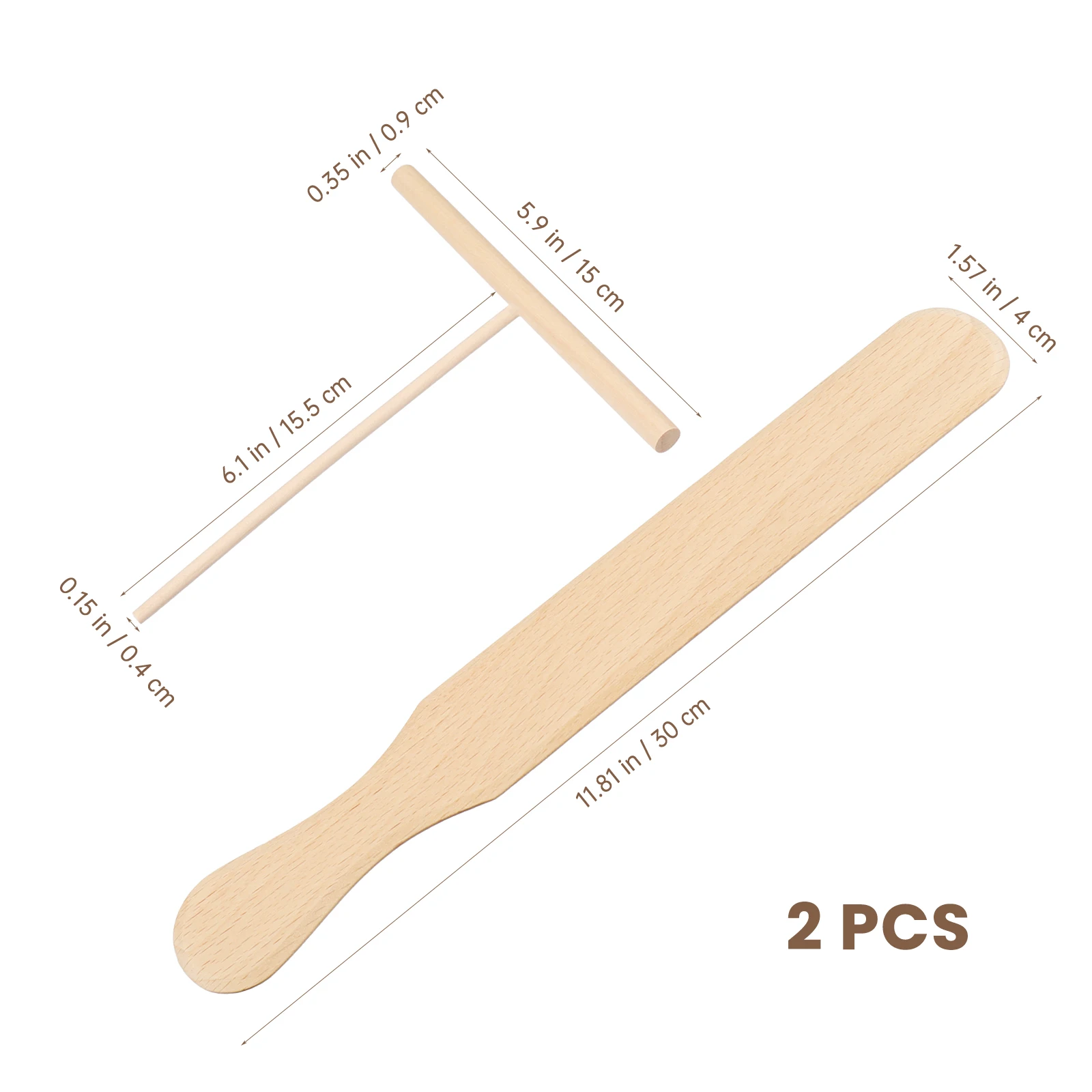 2pcs Wooden Crepe Spreader Spatula Set Tortilla Rake Spreading Tools Beechwood Pancake Tortilla Maker Tools Cooking Utensils