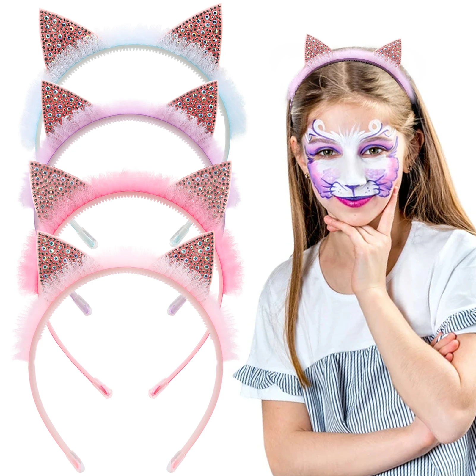 

Candygirl Mesh Bright Diamond Cat's ears shaped Hairband For Kids Cute For Girls Shiny Sequins Hairbands Gifts Hair Accessories